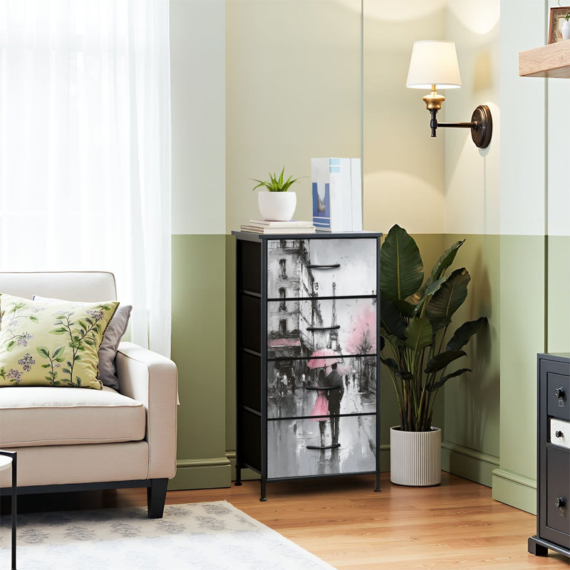 4 Drawer Dresser for Bedroom, Narrow Chest of Drawers, Wooden Top and Study Iron Frame 18"x37.5"-(WxH)