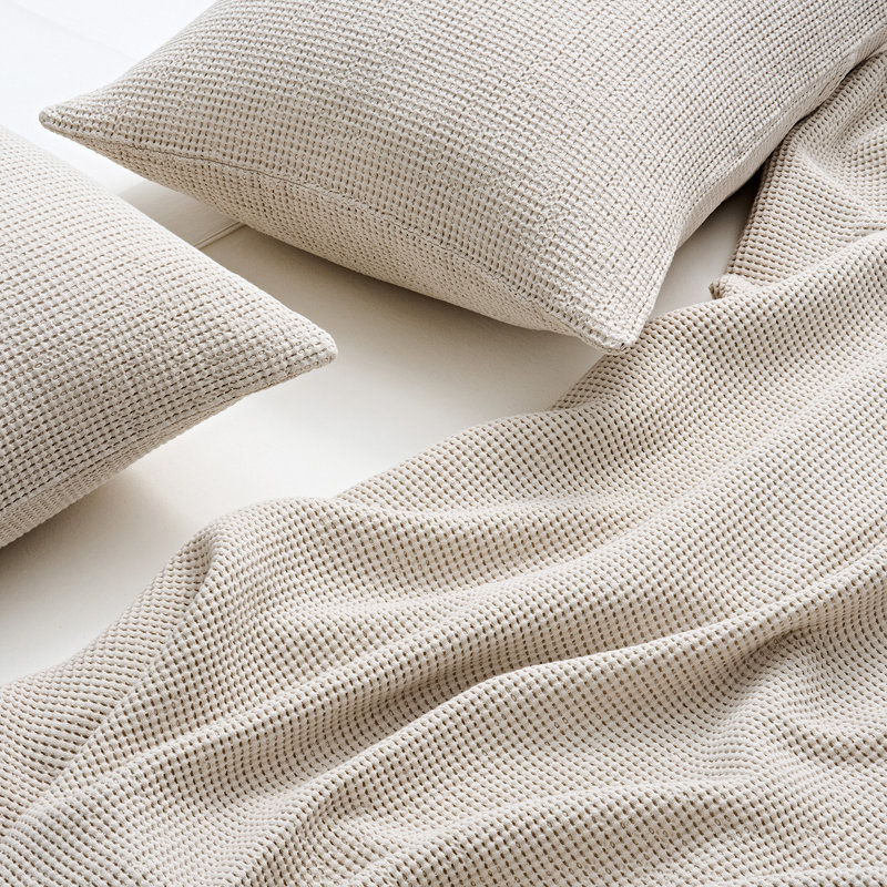 Evergrace 100% Cotton Waffle Weave Coverlet Set With Matching Shams, Lightweight Breathable All-Season Bedding, Birch
