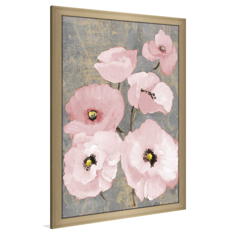 «Kindle's Blush Poppies II», reproduction sur toile en rose / gris / noir, H 40 po x l 24 po x P 2 po