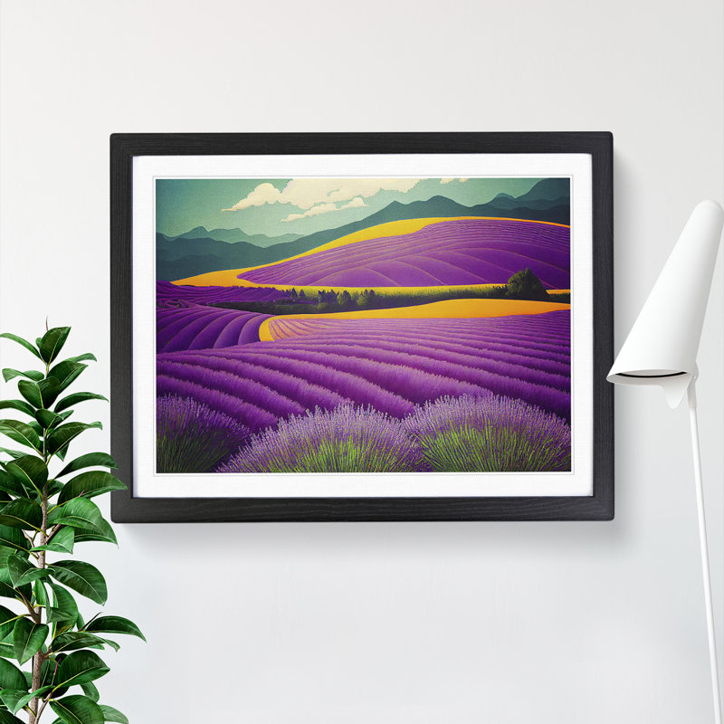 Enticing Lavender Flower Field - Single Picture Frame Painting, Black , 46cm H x 64cm W x 2cm D