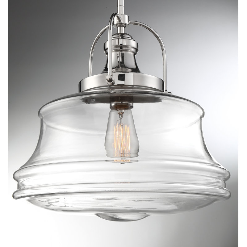 Polished Nickel Glass Schoolhouse Pendant Light