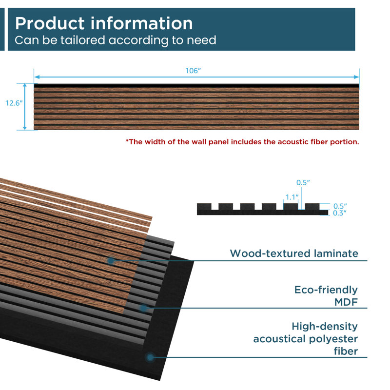 4PC x 106" x 12.6" 3D Acoustic/Sound proof Wood Slat Wall Panels (Set of 4/37.1 sq. ft.), Classic Brown