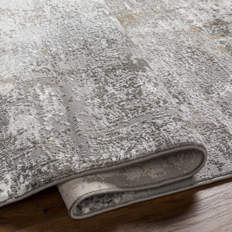 Rectangle Pyrrha Abstract Machine Woven Polyester Area Rug in Gray, Rectangle 10' x 14'