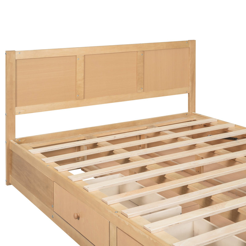 Grand lit plateforme avec 2 tiroirs et rangement - Construction attrayante en bois