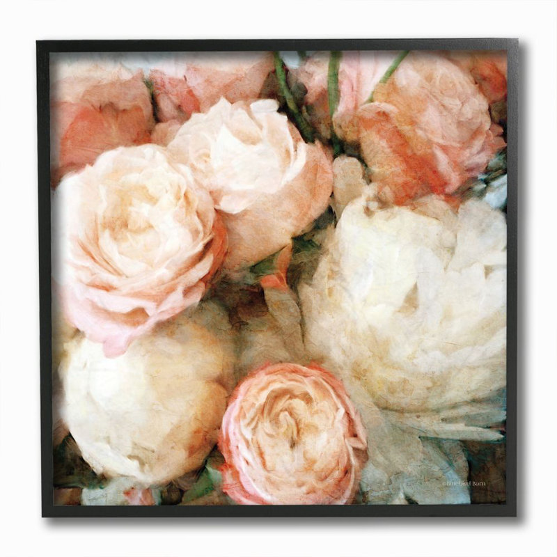 « fleur bouquet blanc rose » par le rouge-reproductions de grange, H 12 po x l 12 po x P 0,5 po, Giclée encadrée noir minuit