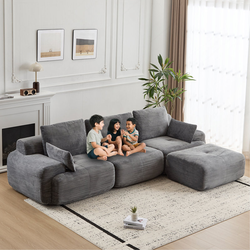 Canapé moderne en mousse à mémoire de forme compressée, grands canapés modulaires pour le salon, canapé modulaire Cloud pour animaux de compagnie, tissu en velours côtelé, causeuse très profonde, sans assemblage requis, gris