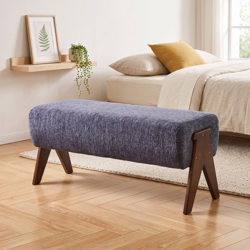 Banc rembourré en chenille de style Mid-Century moderne - Siège rembourré ergonomique pour l'entrée, la chambre à coucher ou le salon