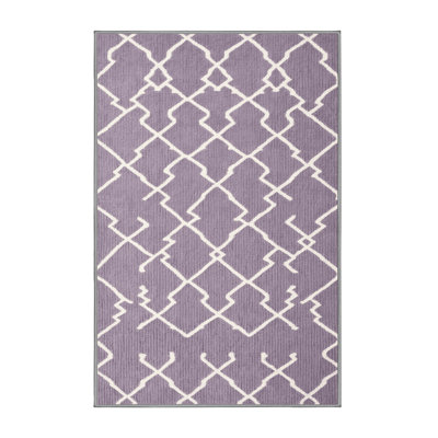 Machine Washable Trellis Pink Area Rug