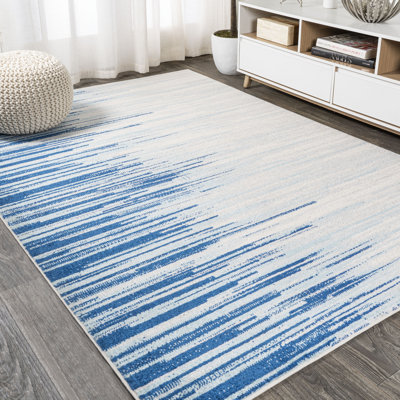 Yerkes Linear Modern Half-Stripe Blue/Cream Rug