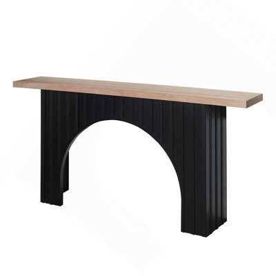 Modern Minimalist Console Table With Black Arch Base And Natural Wood Top,66In Length Console Table,Wood Table
