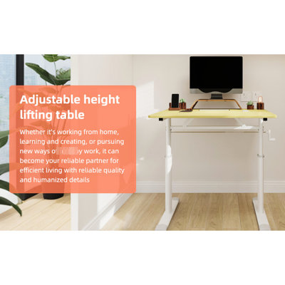 Multi - Purpose Height Adjustable Desk, Hand Lifting, Wood And Iron Structure, Stable Support, Fit For Various Workspaces Desk With Mechanism, Material, Double Column Suitable Different Postures