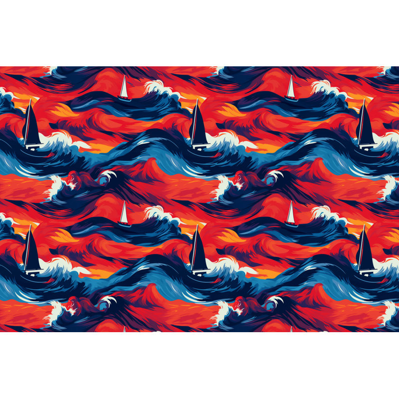 Machine Printed Throw Blanket, Geometric, 60" L x 50" W, Red/Blue/White