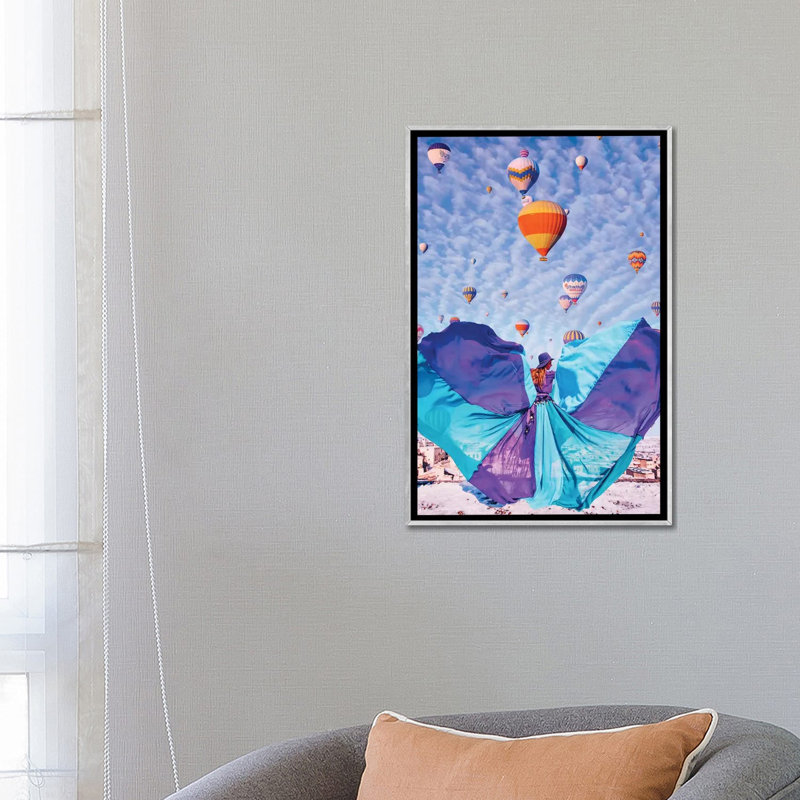« Blue Butterfly » par Hobopeeba-impression d’art graphique, Toile avec cadre argenté, Pas de tapis