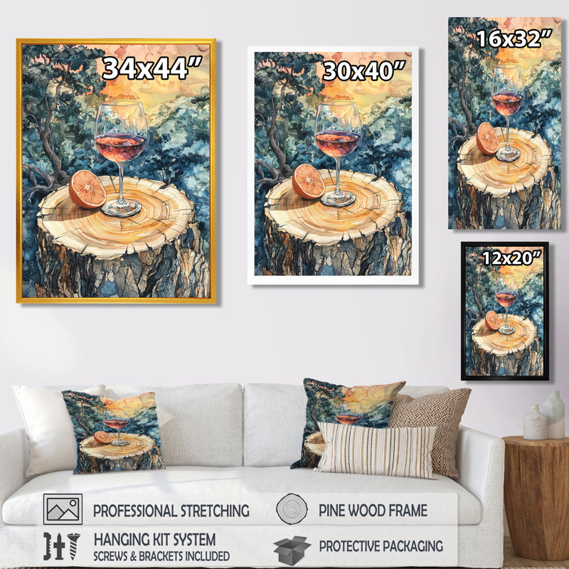 Gillyard pamplemousse avec verre de vin dans un vignoble - Décoration murale vignoble, H 20 po x l 12 po, Noir