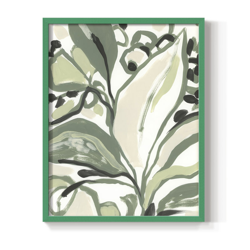 Foliage Rhyth II, reproduction encadrée - bois massif, H 11 po x l 9 po, Vert