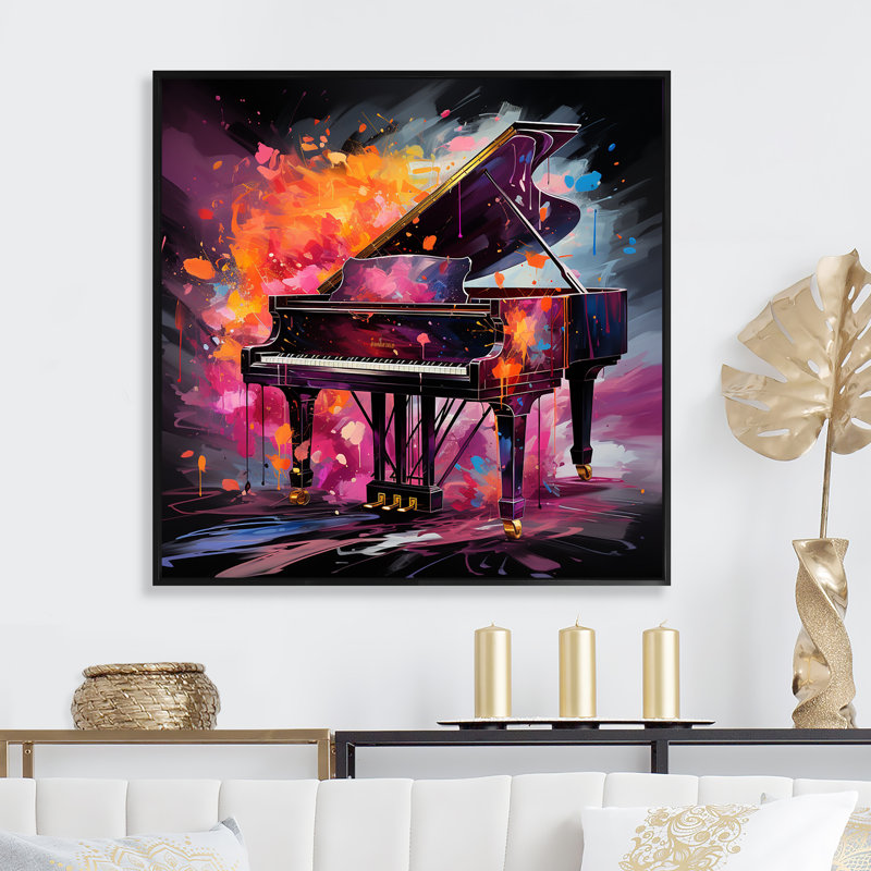 Mauve, mélodie numérique d'un piano à queue I - art mural piano, H 36 po x l 36 po x P 1,5 po, Cadre flottant noir