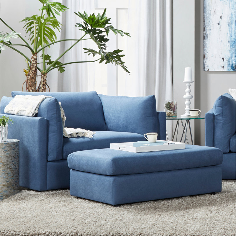 Living Room Fabric Ottoman, Blue