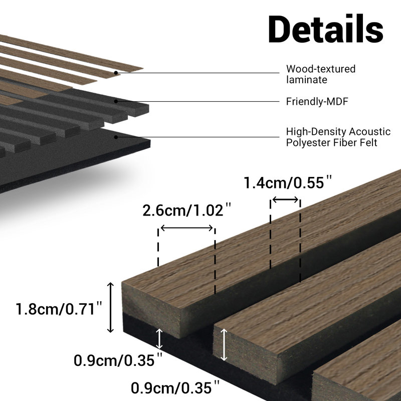Panneaux muraux décoratifs modernes à lattes imitation bois 3D (120 cm x 60 cm x 1,8 cm) - Haute densité, insonorisant
