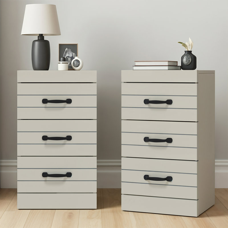 Allington 3 Drawer Bedside Sets of 2, Light Grey