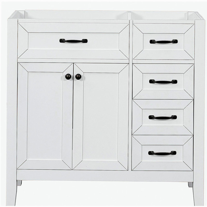 Coiffeuse de 36 pouces sans lavabo, armoire de base seulement, armoire de tiroir avec tiroirs, structure solide et panneau de fibres à densité moyenne, blanc