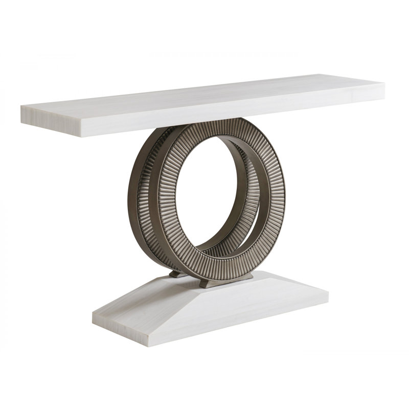 White Mahogany and Stone Transitional Console Table