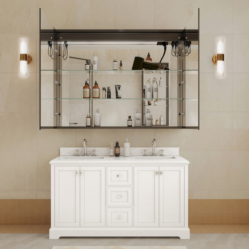48 In. W X 36 In. H Rectangular Aluminum Dimmable Flowing Led Light Anti-fog Surface Mount Medicine Cabinet With Mirror