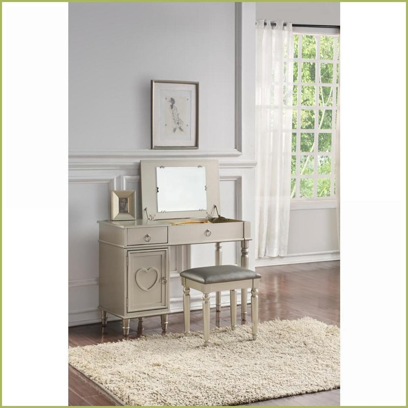 Bedroom Vanity Set with Stool, Flip-Down Mirror, Storage Drawers | Black | Rubber Wood