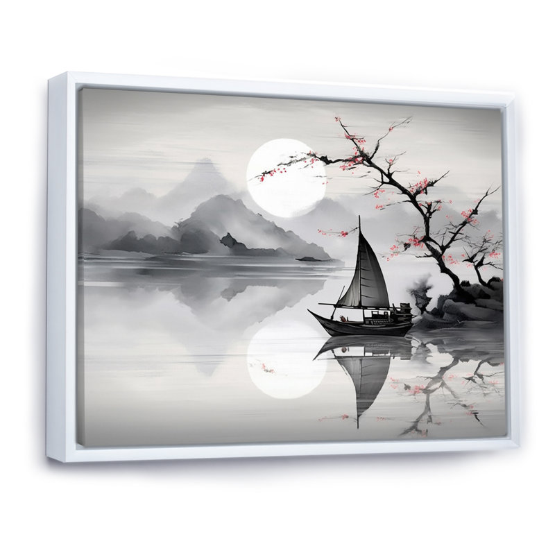 Asian Art Saililier Sumi IV, reproduction d'art sur toile, H 16 po x l 32 po x P 1 po, Cadre flottant blanc