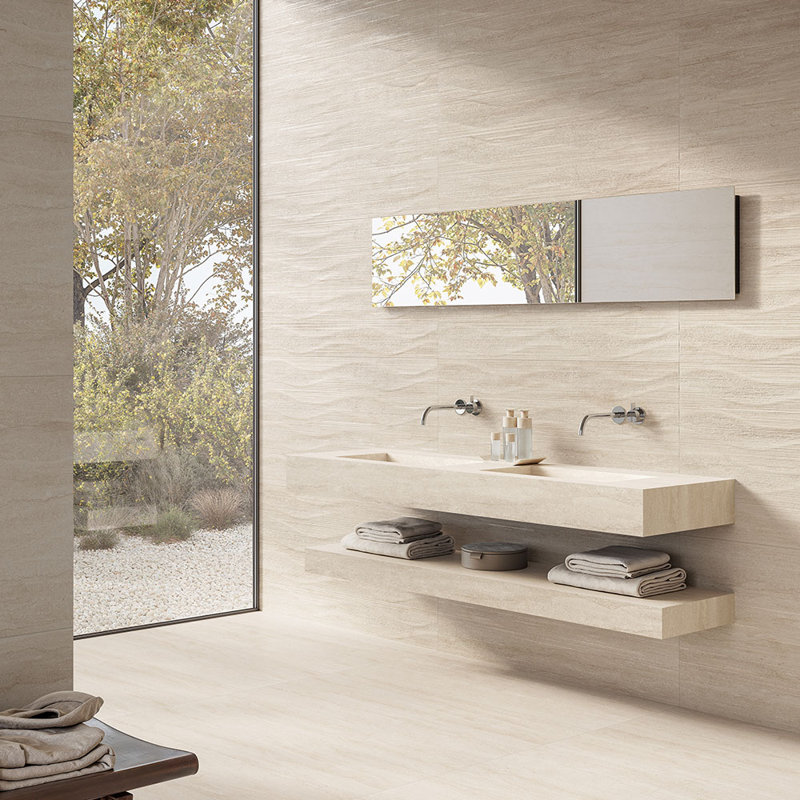 Carrelage aspect pierre blanc Tivoli 24X48 Onda, Blanc