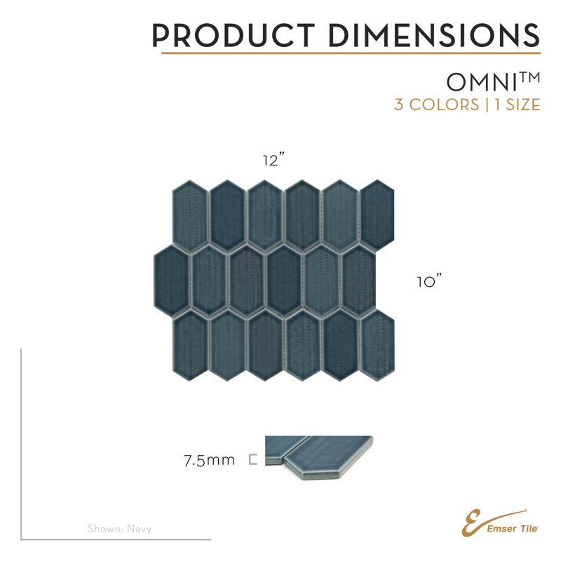 Omni™ 10" x 12" Porcelain Honeycomb Mosaic Tile, Navy