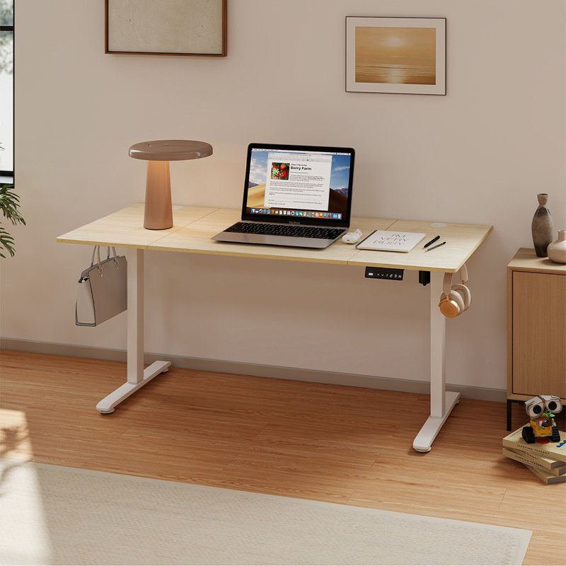 Adjustable Metal Base Standing Desk, Natural, White
