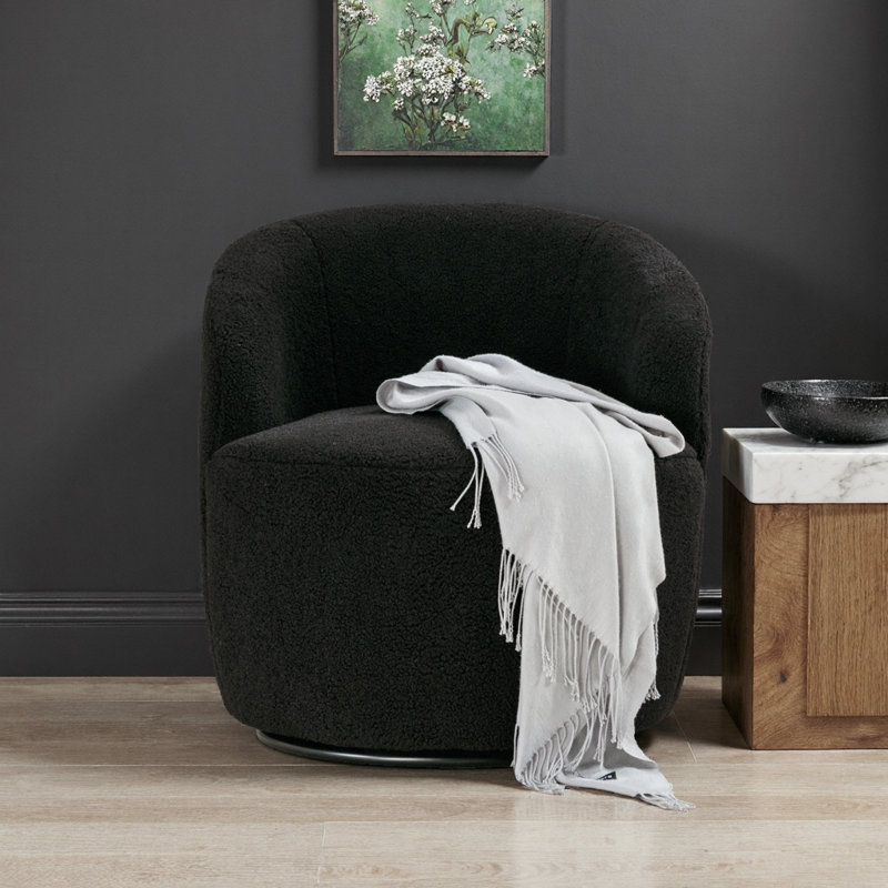 Fauteuil demi-tonneau avec fauteuil Teddy, Laine noire