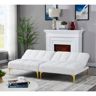 Canapé-lit convertible futon avec pattes en métal doré (tissu blanc)
