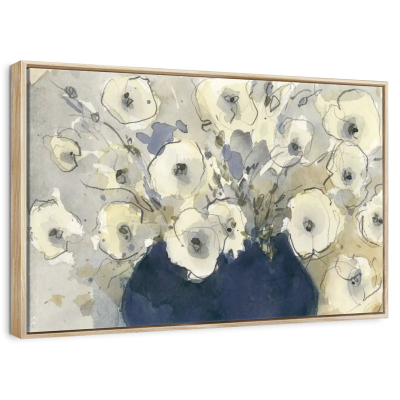 Étude de fleurs blanches I, 25 po x 17 po, Cadre flottant en bois naturel