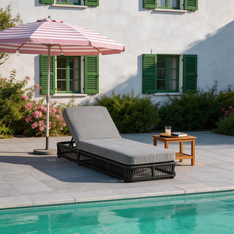 Kellan Adjustable Back Pool Chaise Lounge, Woven Rope & Iron Frame with Thick Cushion, Outdoor Patio Lounger for Poolside, Beach, Backyard