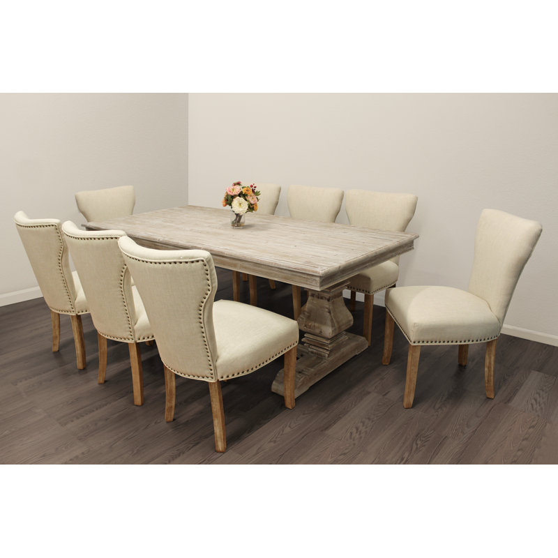 Aryhanna 8 - Person Pine Solid Wood Top Trestle Base Dining Set, Cream