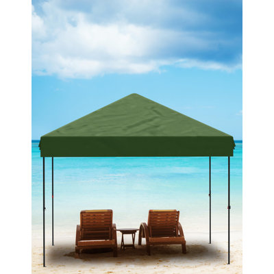 Toile escamotable 10 x 10 - Tente d'extérieur avec sac à roulettes portable - Installation à bouton-poussoir, 3 hauteurs réglables, 4 sacs de poids, 8 piquets et 4 cordes incluses, vert