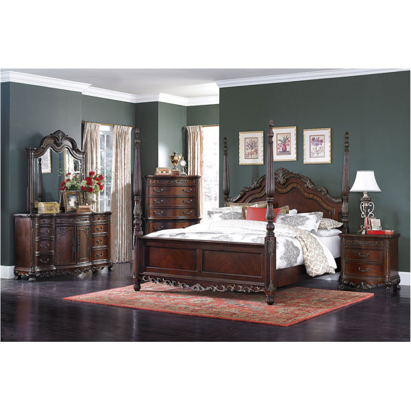 New Haven 7 Pc Merlot Dark Wood Queen Bedroom Set With Dresser, Mirror, 3  Pc Queen Panel Bed, Nightstand