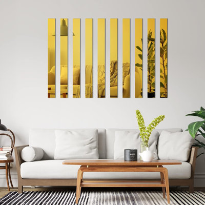 10 pièces décalcomanie rayée miroir rayé, autocollant mural 1,97 x 7,87 pouces, adhésif mural en acrylique auto-adhésif, bandes adhésives autocollantes pour la décoration murale, or