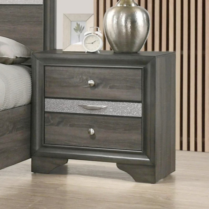 3 Drawers Wooden Nightstand With Round Knobs, Gray