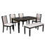 Ensemble de salle à manger rectangulaire noir mat pour 6 personnes avec chaises capitonnées et banc, bois massif et panneau de fibres à densité moyenne