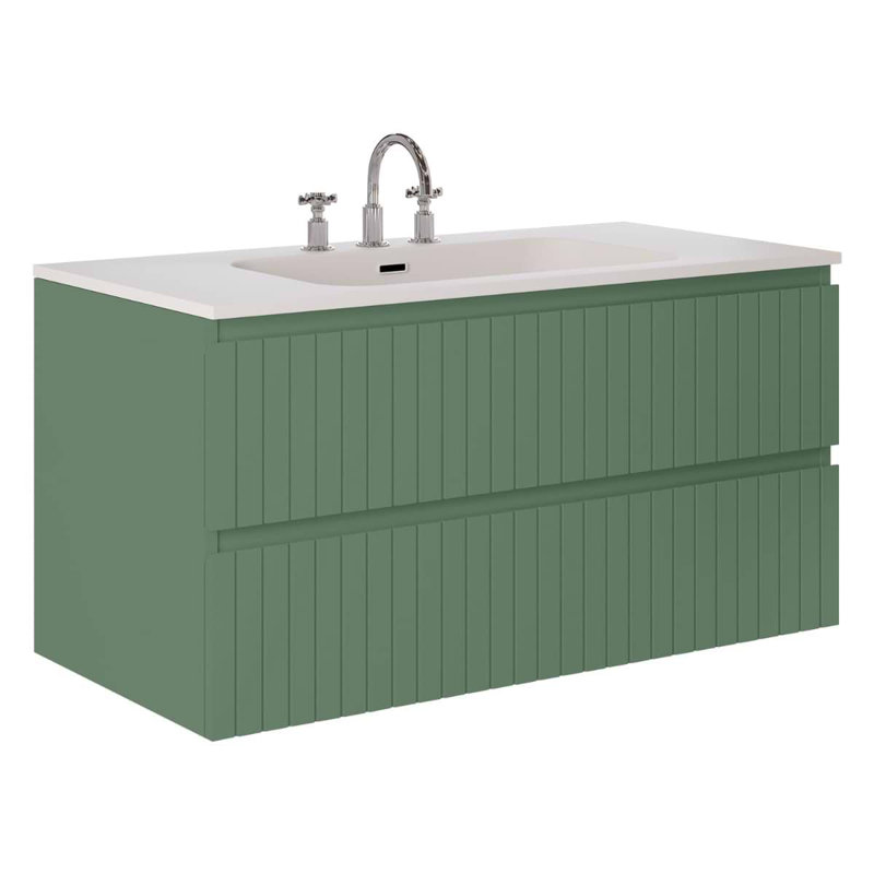 Meuble-lavabo simple flottant cannelé Adden, Vert forêt, 42" W