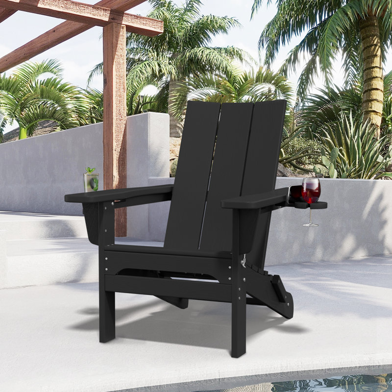 Chaise Adirondack pliante Wolak avec porte-gobelet, Noir