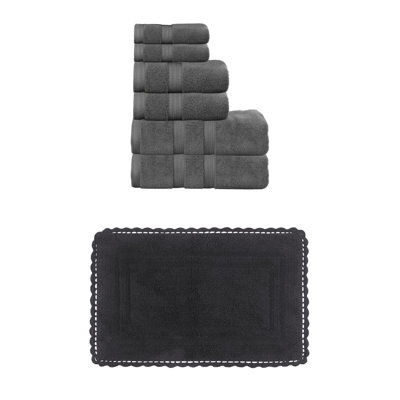 Colson 100% Soft Cotton 2 Pc Bath Towel Set & 1 Pc 17x24" Bath Rug, (Set of 3), Linen