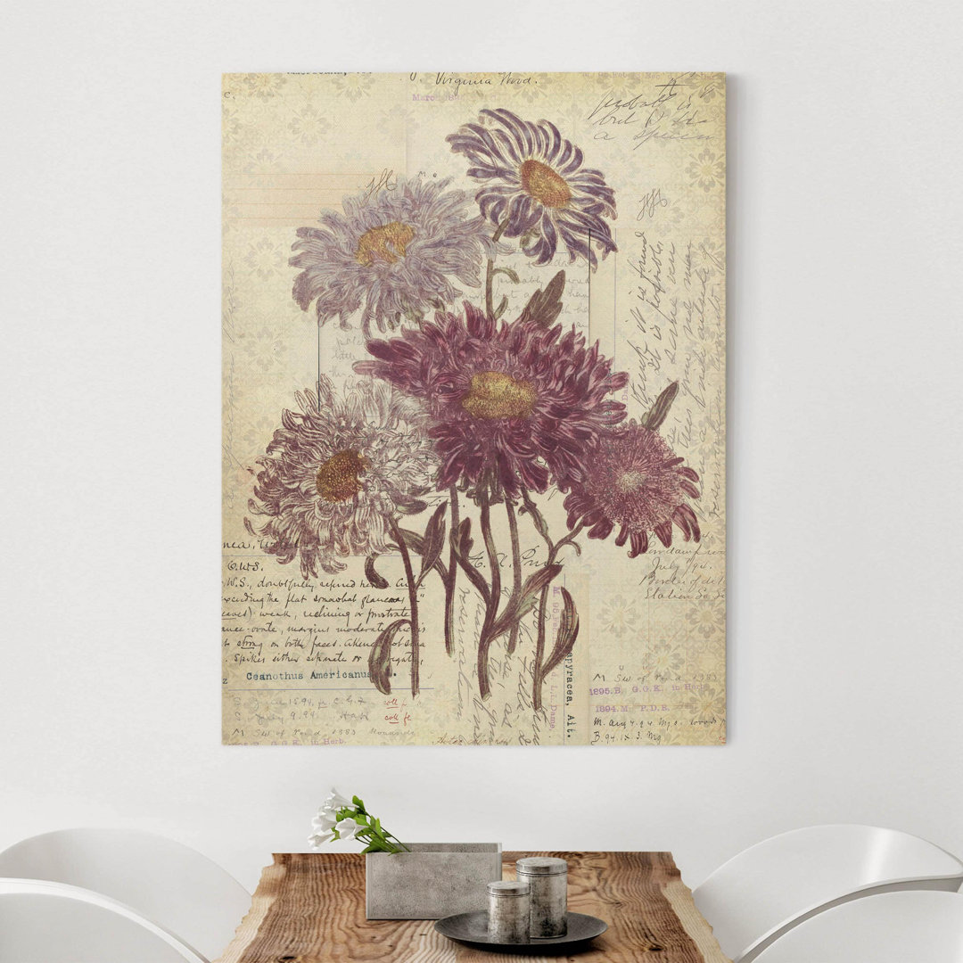 Leinwandbild - Vintage Blumen Mit Handschrift