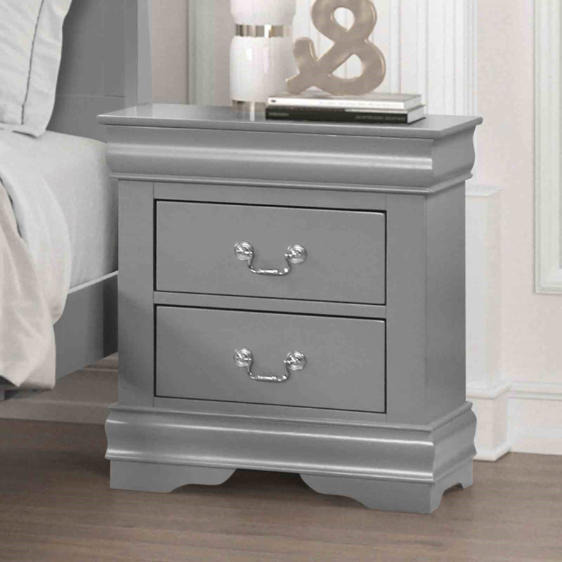 Table de chevet de style transitionnel avec poignées suspendues, Gris