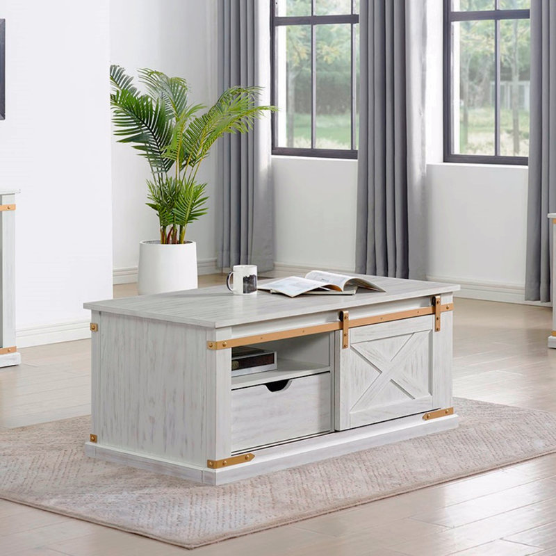 Table basse 1 pièce avec tablettes ouvertes