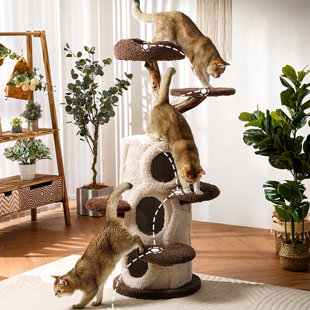 Arbre à chat de 54 po pour chats d'intérieur grand adulte, tour de chat de luxe avec perchoir confortable, maisonnette pour chat à plusieurs niveaux avec poteau à griffer, maison de chat robuste, mobilier de chat esthétique pour petits et grands chat