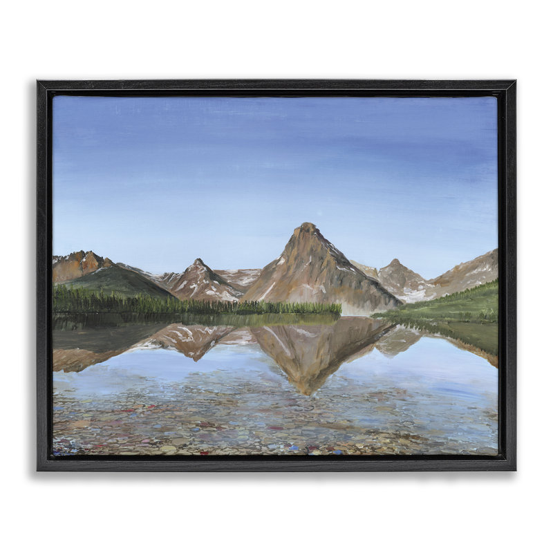 Cadre flottant Alpine Reflection Peaks, design par Georgie Harrison, Cadre flottant noir de jais, H 17 po x l 21 po