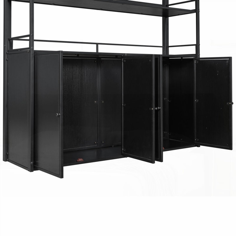 Lit mezzanine double en métal avec rangement (aucun sommier requis, support solide), Noir